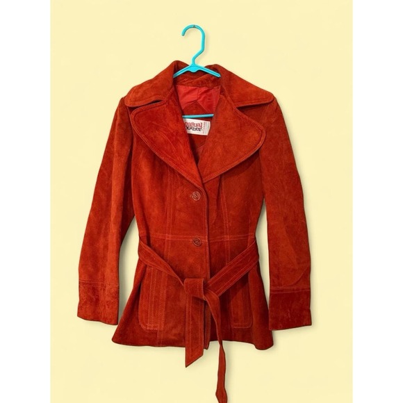 Casual Corner Jackets & Blazers - Women's Suede Leather Jacket Orange Red, Vintage 70s